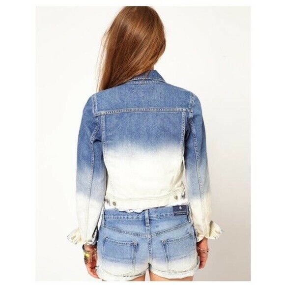 Maison Scotch Denim Jacket Ombre Crop Zip Blue 1 S - Picture 2 of 10